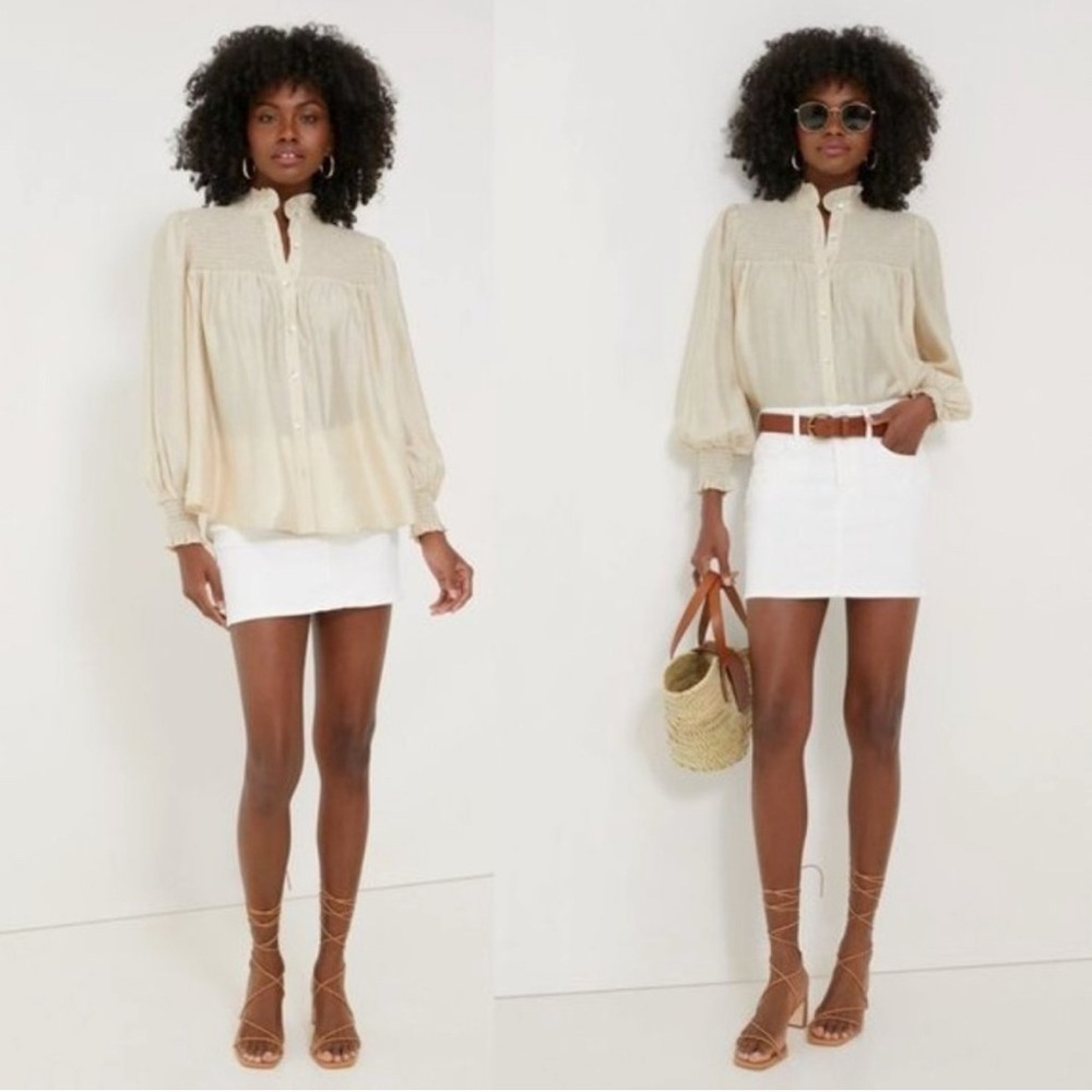 Pomander Place |Champagne Jaia Long Sleeve Smocked Blouse Size S